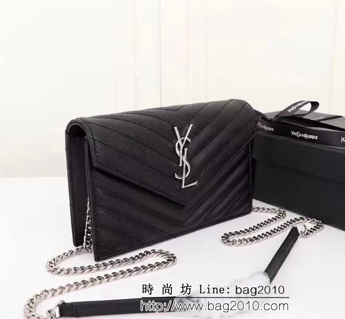 YSL聖羅蘭 專櫃最新V紋皮 金色五金扣 可拆卸鏈條 小挎包 27720 YAS1270
